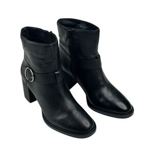Lucky Brand Achelle Buckled Black Leather Moto Booties Womens Size 9.5M New